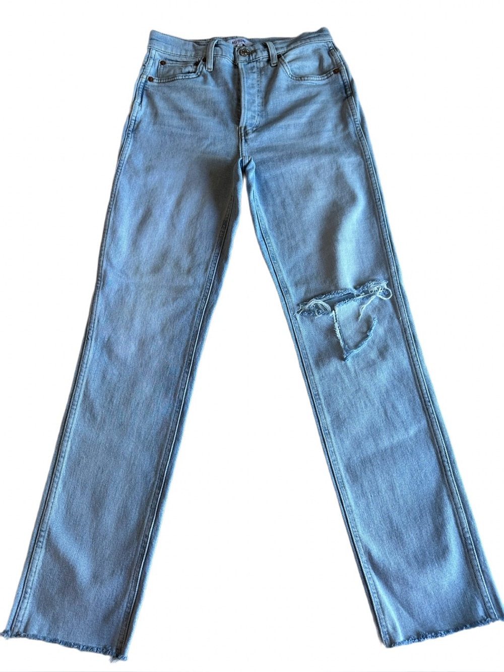 RE/DONE Originals 80s Slim Straight Icy Blue Distressed Jeans Size 27